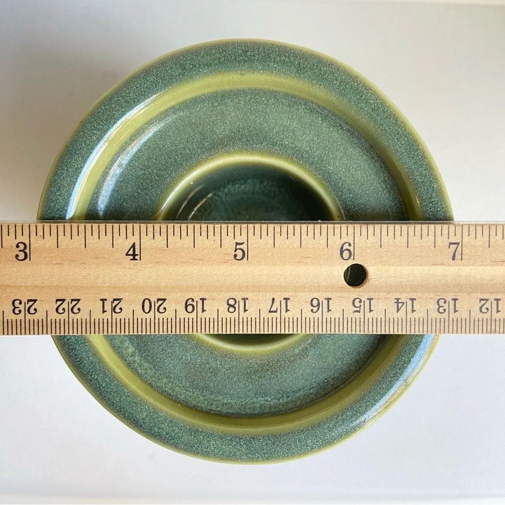 PartyLite Nature’s Garden pillar candle holder green glaze on ceramic P9183
